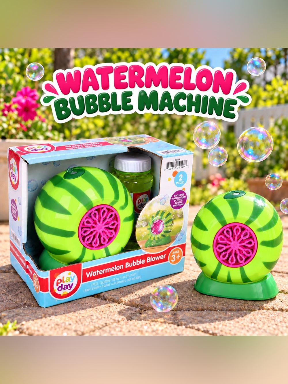 Play day watermelon bubble lower with 4 ounce scented bubble solution
